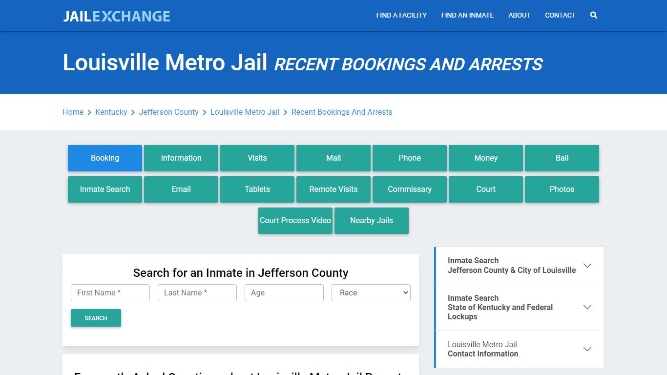 Louisville Metro Jail Recent Bookings And Arrests - Jail Exchange